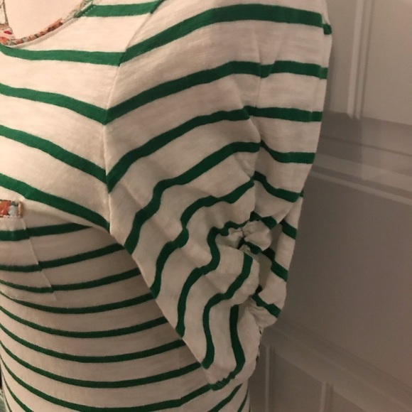 Anthropologie Postmark 3/4 Ruffled Sleeve Striped Top with Floral Neck - Picture 4 of 7